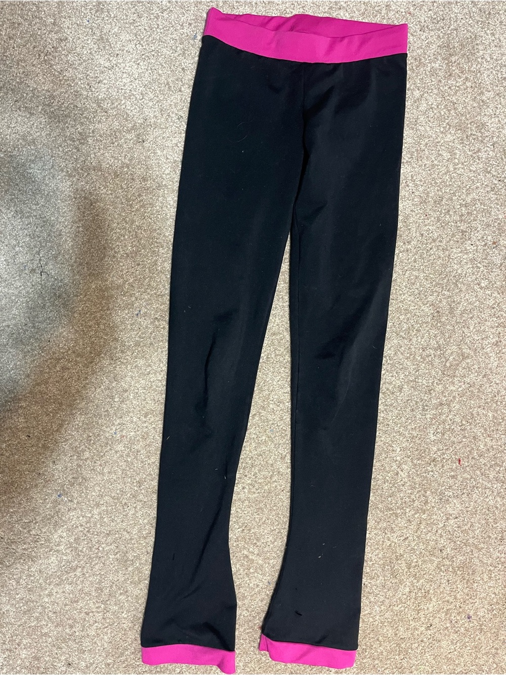 Girls' Figure Skating Black Leggings with Pink Waistband and Hem